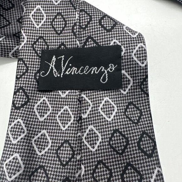 A. Vincenzo Tie Gray Scale Geometric Polyester Necktie - Picture 4 of 5